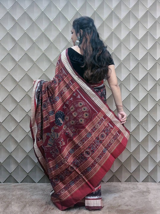 CHOCLATE BROWN SAMBALPURI PATA SAREE